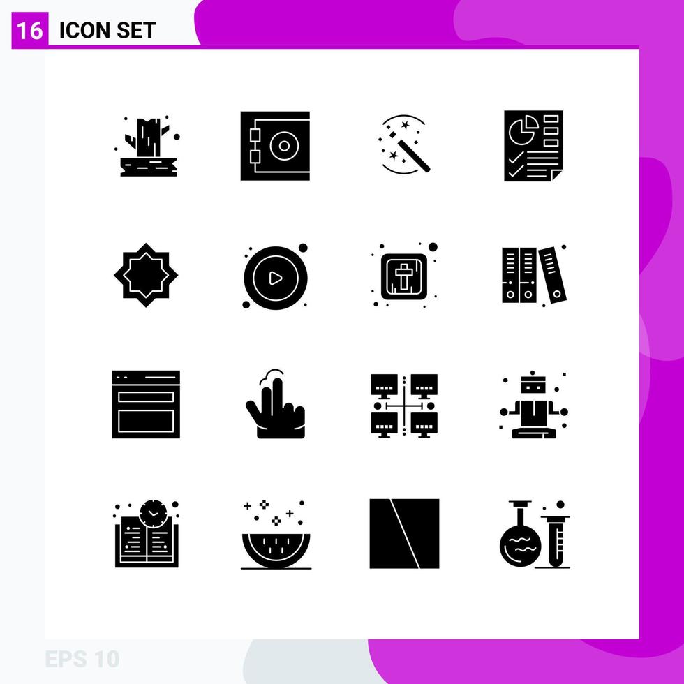 pictogram reeks van 16 gemakkelijk solide glyphs van moslim kunst oplossing verslag doen van document bewerkbare vector ontwerp elementen