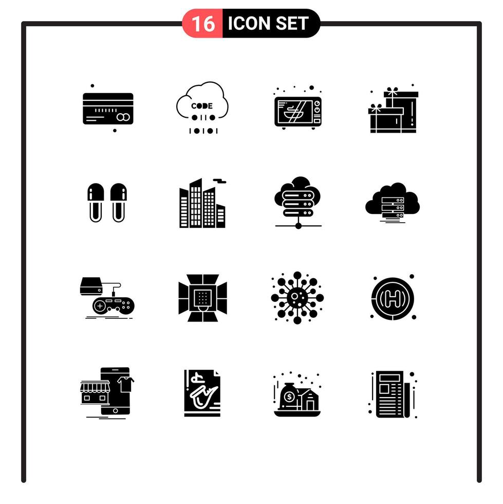 modern reeks van 16 solide glyphs pictogram van schoonheidsmiddelen geschenk ontwikkeling doos oven bewerkbare vector ontwerp elementen