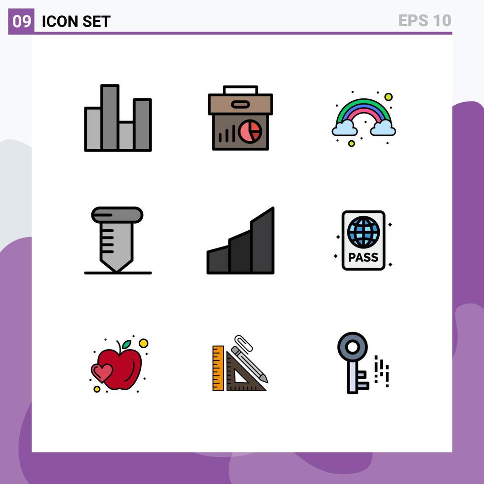 modern reeks van 9 gevulde lijn vlak kleuren pictogram van architectuur gereedschap diagram schroef kleur bewerkbare vector ontwerp elementen