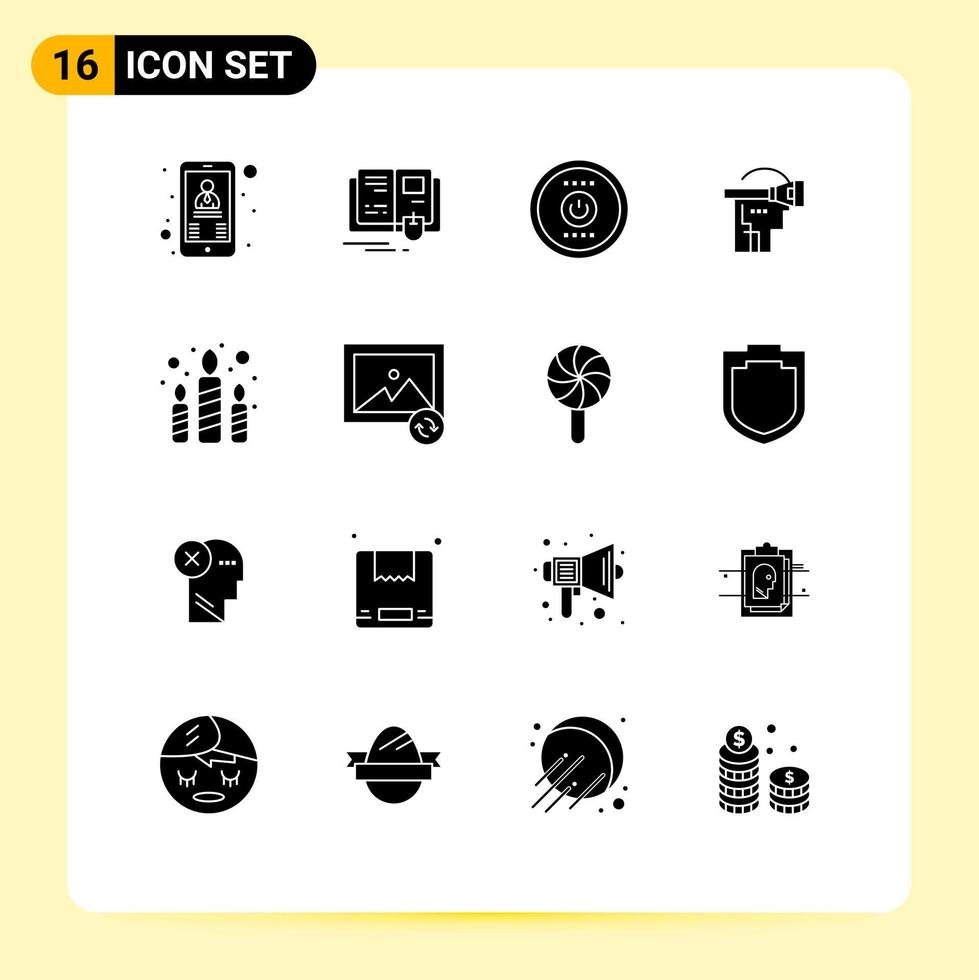 pictogram reeks van 16 gemakkelijk solide glyphs van brand technologie berekenen koptelefoon virtueel bewerkbare vector ontwerp elementen