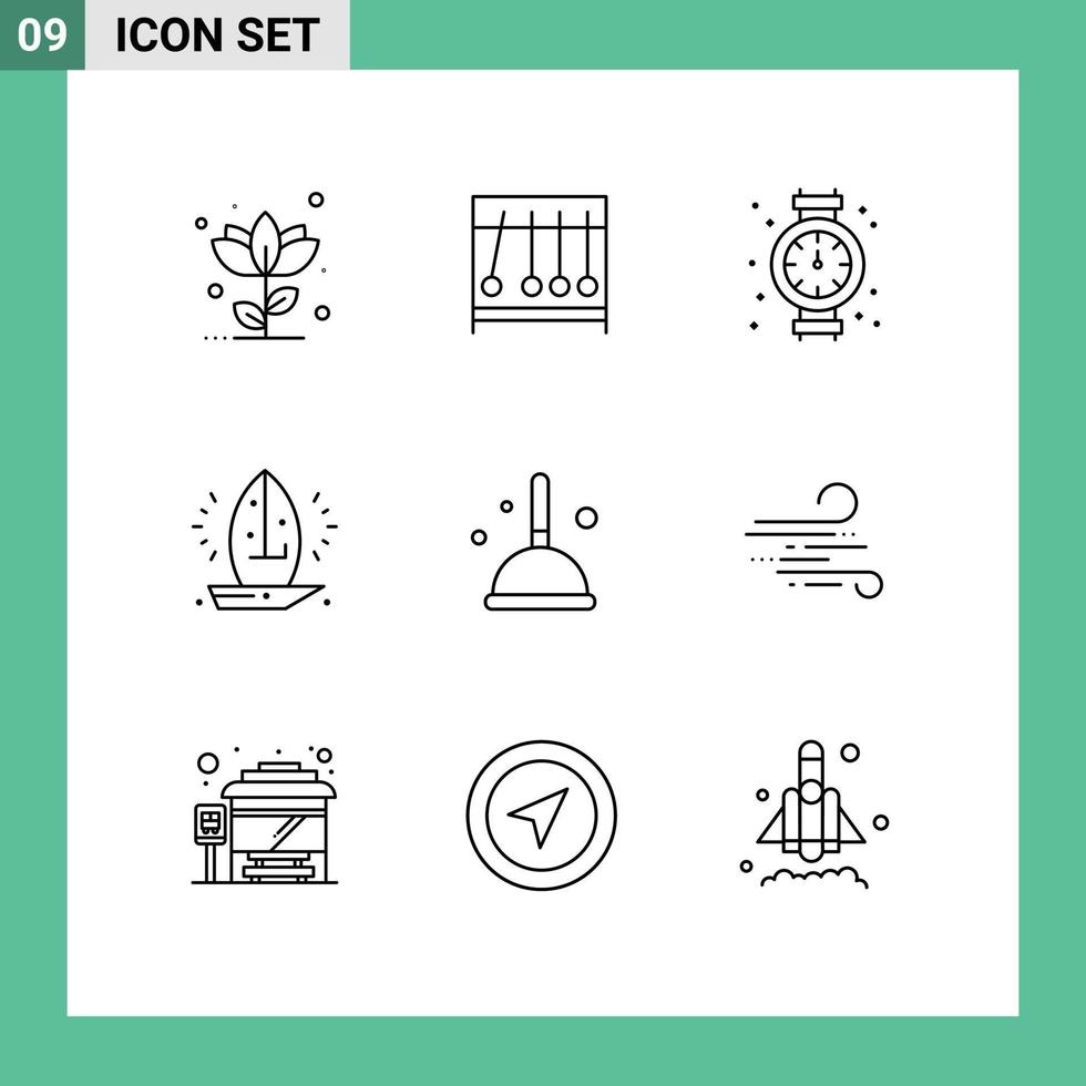 voorraad vector icoon pak van 9 lijn tekens en symbolen voor zee zeil geneeskunde nautische loodgieter bewerkbare vector ontwerp elementen