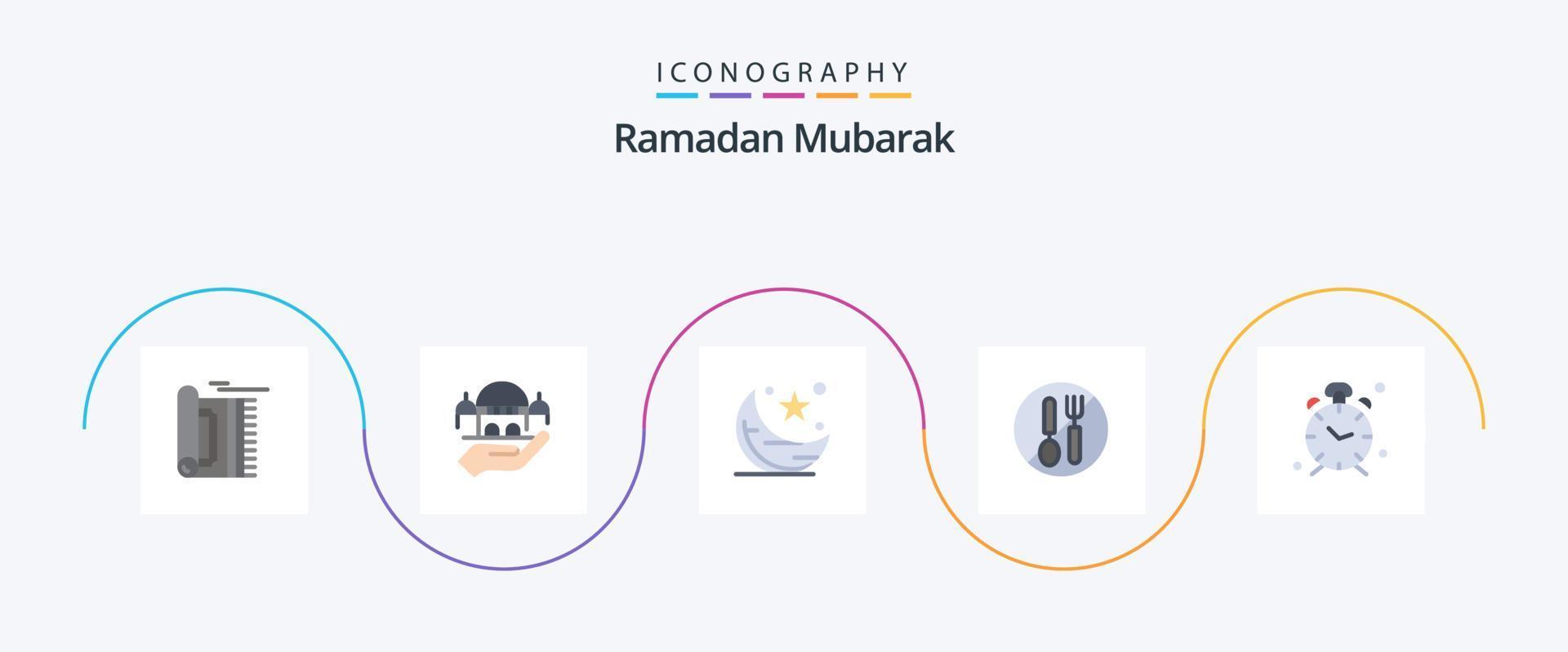 Ramadan vlak 5 icoon pak inclusief lepel. Nee. bijdrage. voedsel. nacht vector