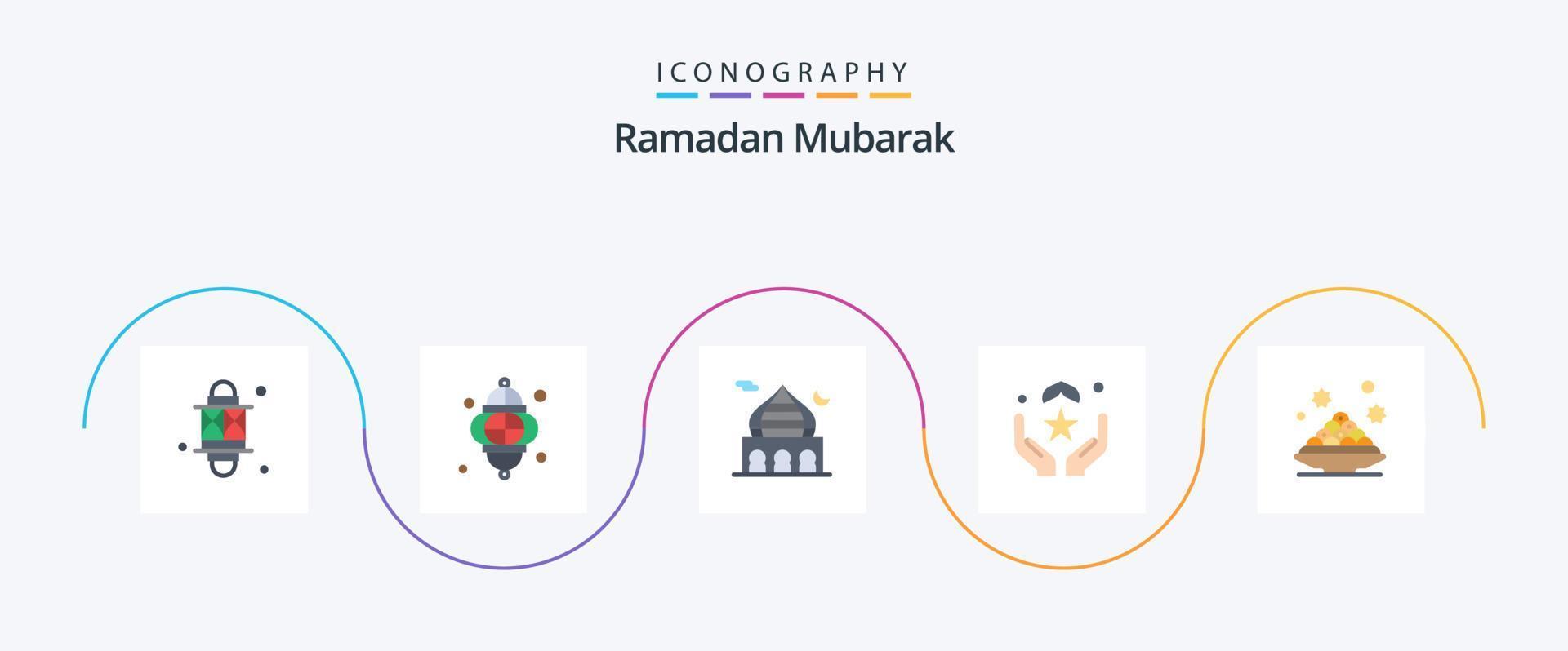 Ramadan vlak 5 icoon pak inclusief bord. nagerecht. maan. Islam. moslim vector