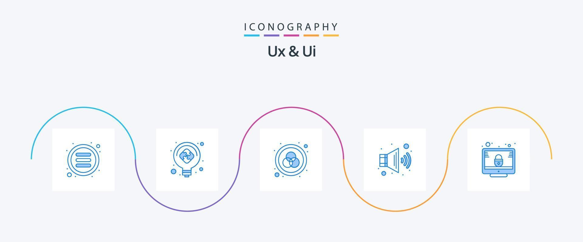 ux en ui blauw 5 icoon pak inclusief scherm. op slot doen. kleur. volume. audio vector