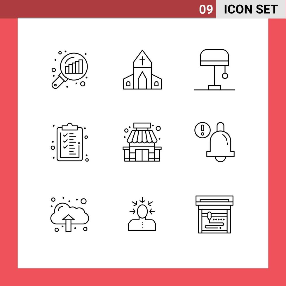 mobiel koppel schets reeks van 9 pictogrammen van op te slaan gebouw bureau financiën checklist bewerkbare vector ontwerp elementen