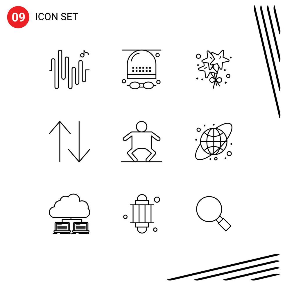 reeks van 9 modern ui pictogrammen symbolen tekens voor circulaire menselijk verjaardag baby verandering bewerkbare vector ontwerp elementen