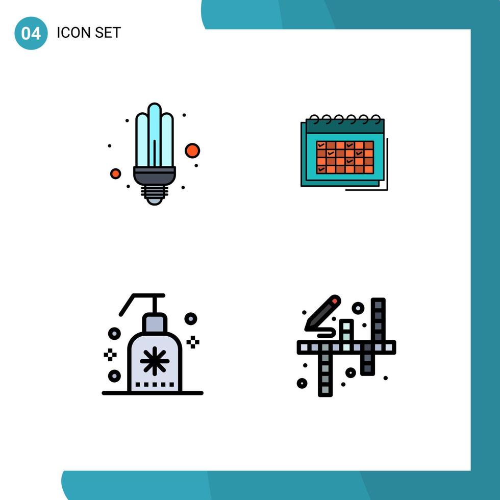 reeks van 4 modern ui pictogrammen symbolen tekens voor lamp schema licht datum schoonmaak bewerkbare vector ontwerp elementen