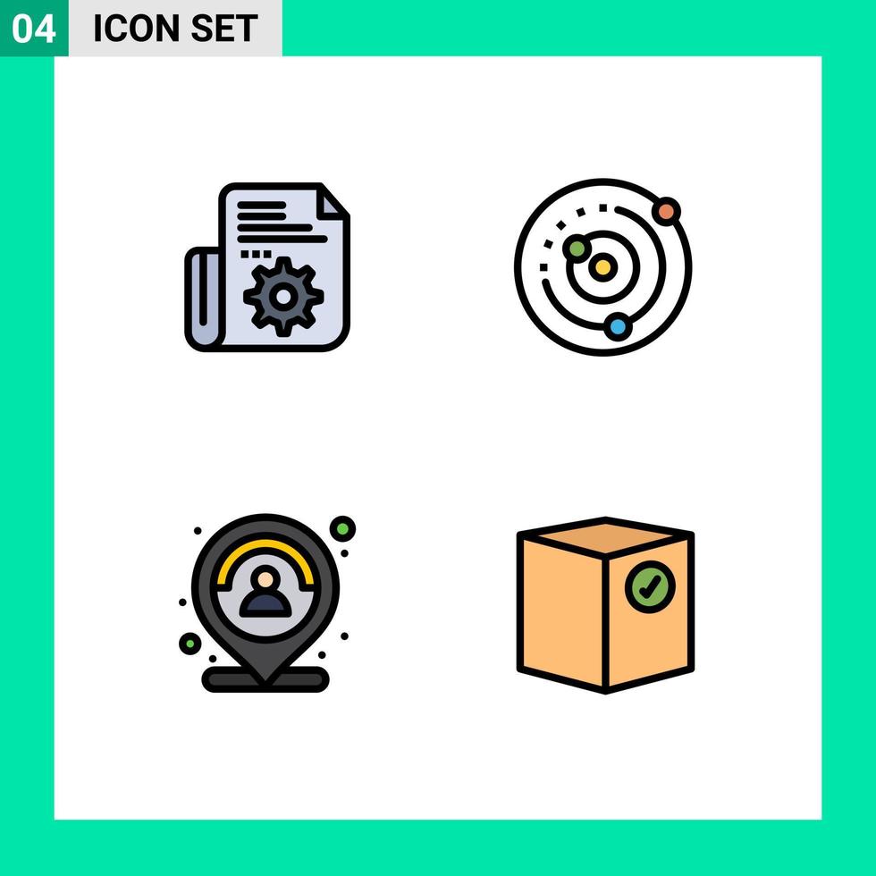 groep van 4 modern gevulde lijn vlak kleuren reeks voor document klant gereedschap planeten in een baan om de aarde kaart bewerkbare vector ontwerp elementen