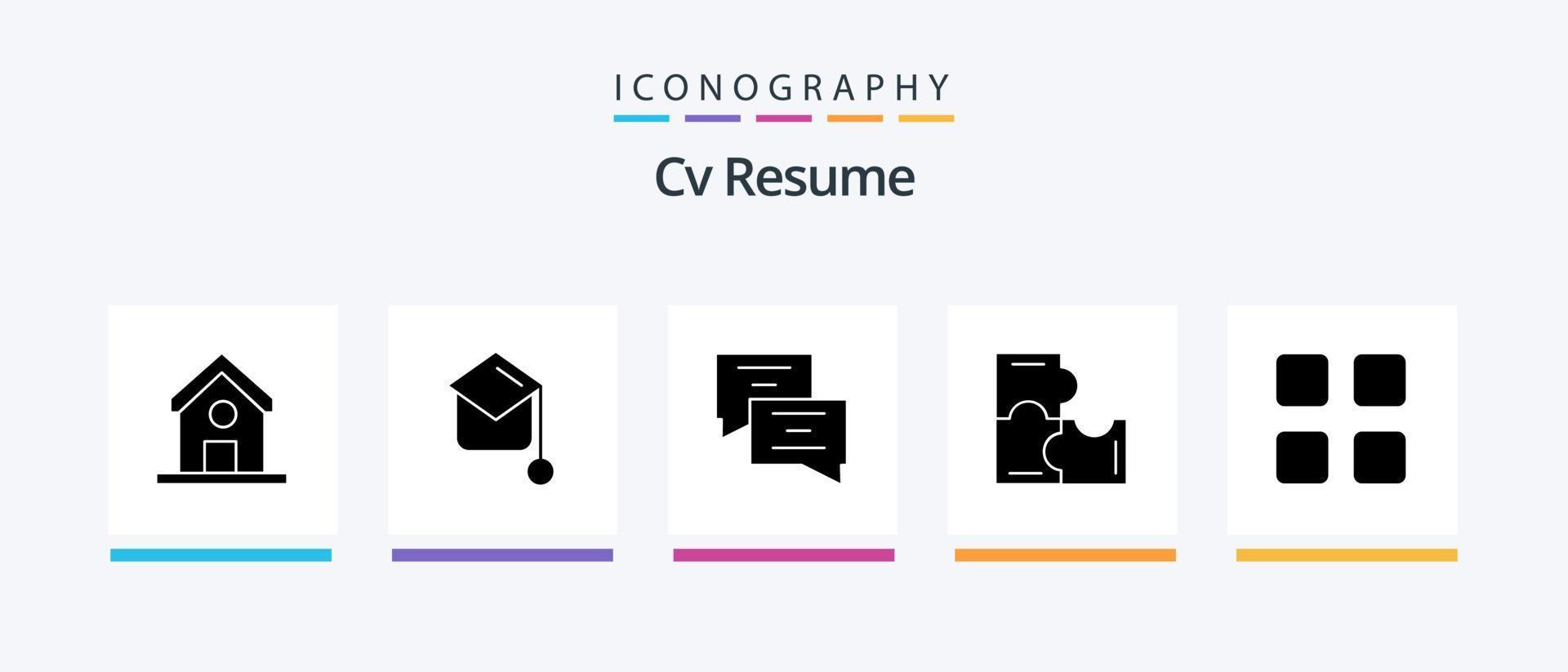 CV hervat glyph 5 icoon pak inclusief puzzel spel . onderwijs . diploma uitreiking hoed . onderwijs. creatief pictogrammen ontwerp vector