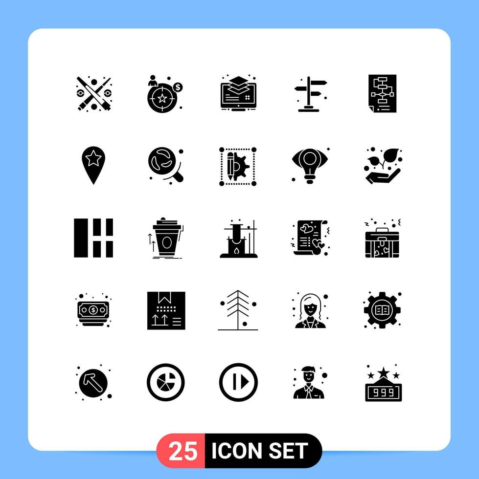 modern reeks van 25 solide glyphs pictogram van document bedrijf laag straat stad bewerkbare vector ontwerp elementen