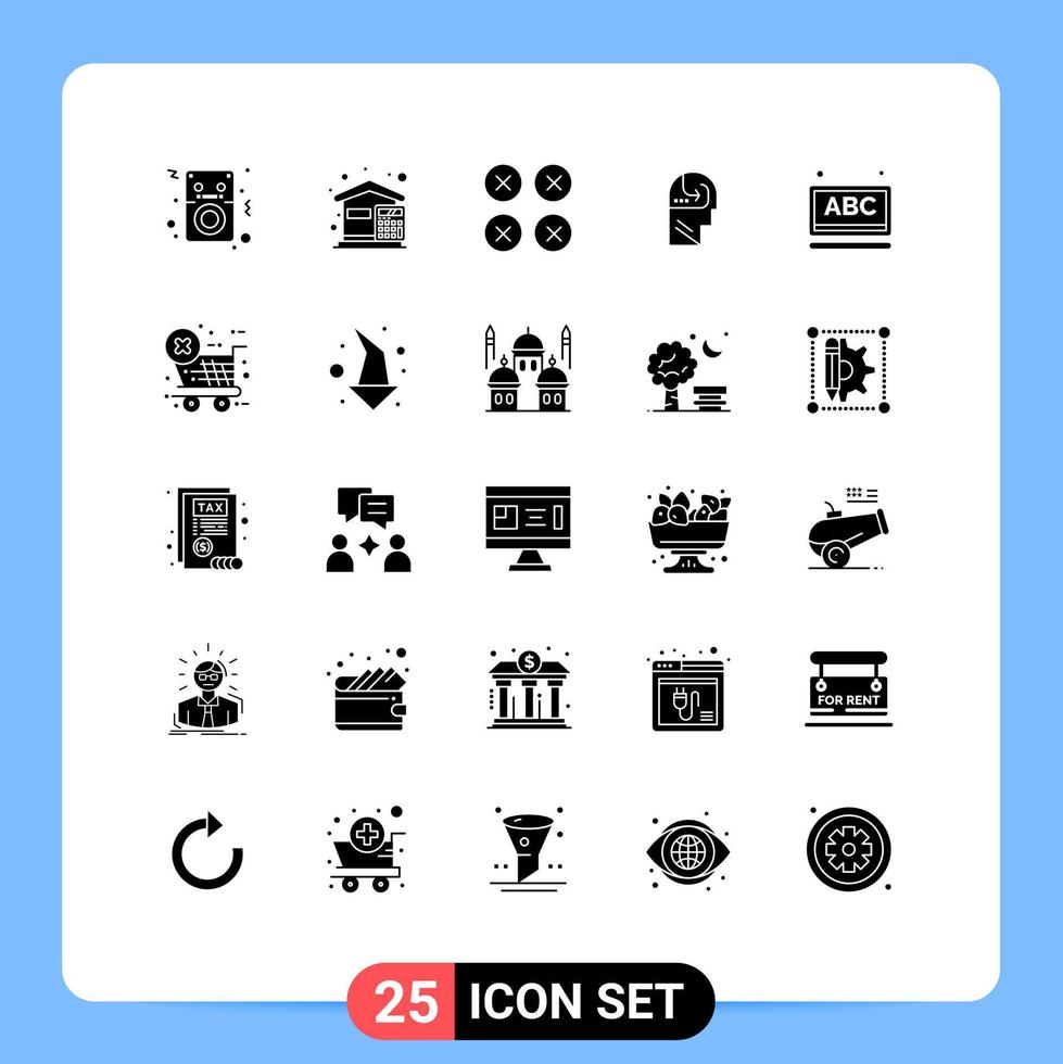 modern reeks van 25 solide glyphs pictogram van hoofd vaardigheid huis aan het leren ui bewerkbare vector ontwerp elementen