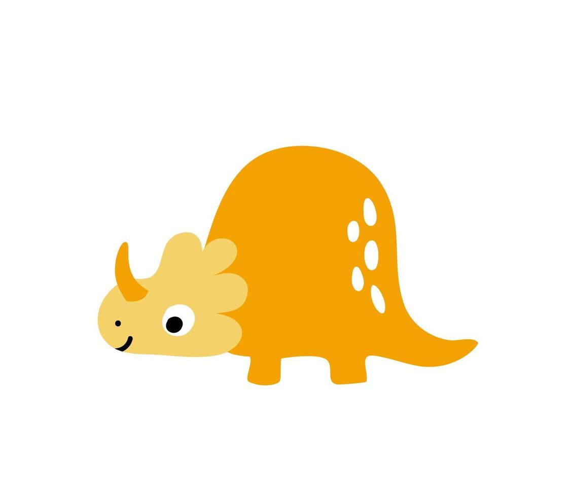 kleine oranje schattige dinosaurus. vector Skandinavische illustratie voor het kleuren van het tekenbeeldbeeldverhaal. kinderen dino afbeelding geïsoleerd op wit. baby monster reptiel om af te drukken, boek, poster, banner kleuren