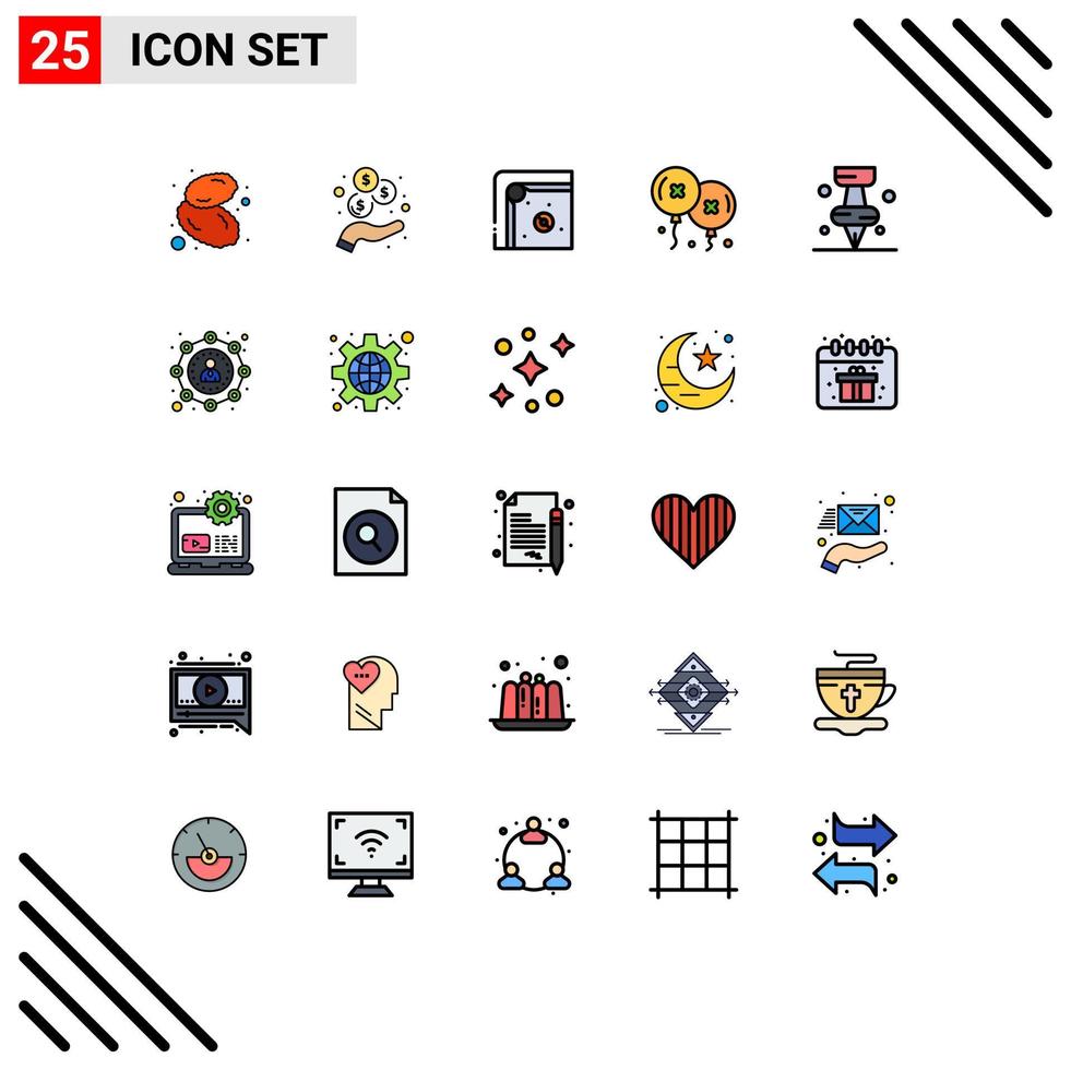 universeel icoon symbolen groep van 25 modern gevulde lijn vlak kleuren van pi onderwijs pret viering verjaardag bewerkbare vector ontwerp elementen