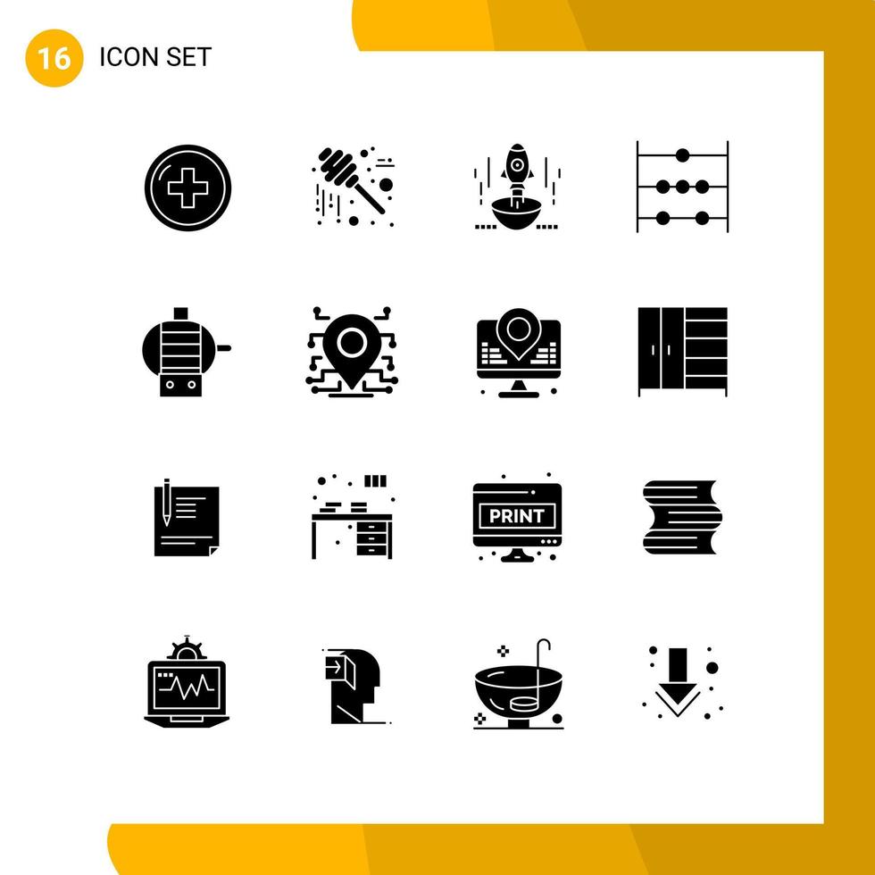 groep van 16 solide glyphs tekens en symbolen voor wetenschap telraam dankzegging ruimteschip opstarten bewerkbare vector ontwerp elementen