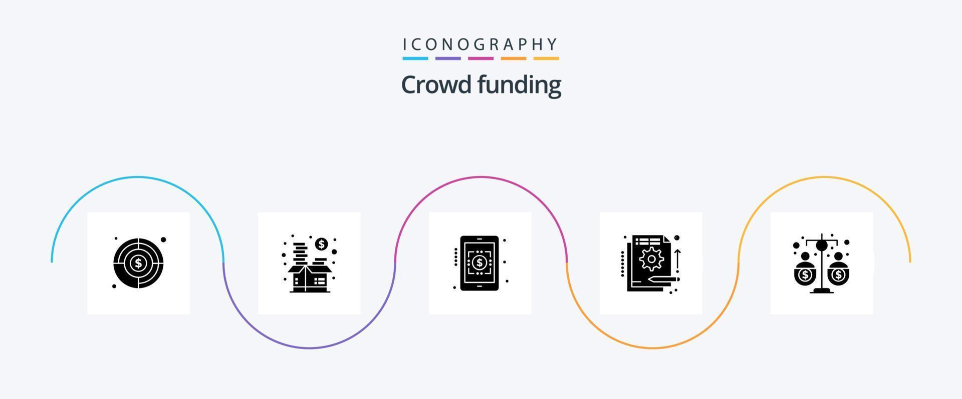 crowdfunding glyph 5 icoon pak inclusief begroting. in. geld. financiering. detail vector
