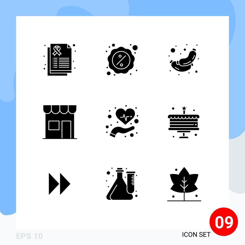 pictogram reeks van 9 gemakkelijk solide glyphs van winkel marktplaats maandag kiosk ontbijt bewerkbare vector ontwerp elementen