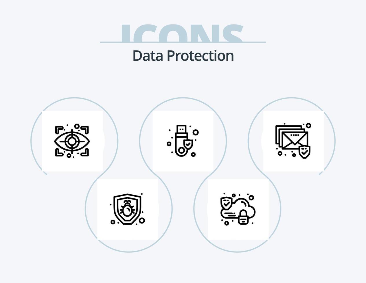 gegevens bescherming lijn icoon pak 5 icoon ontwerp. . op slot doen. beestje. wolk. internet vector