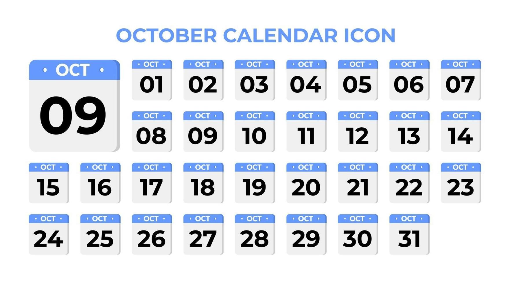 oktober kalenderpictogram, ingesteld op blauw vector