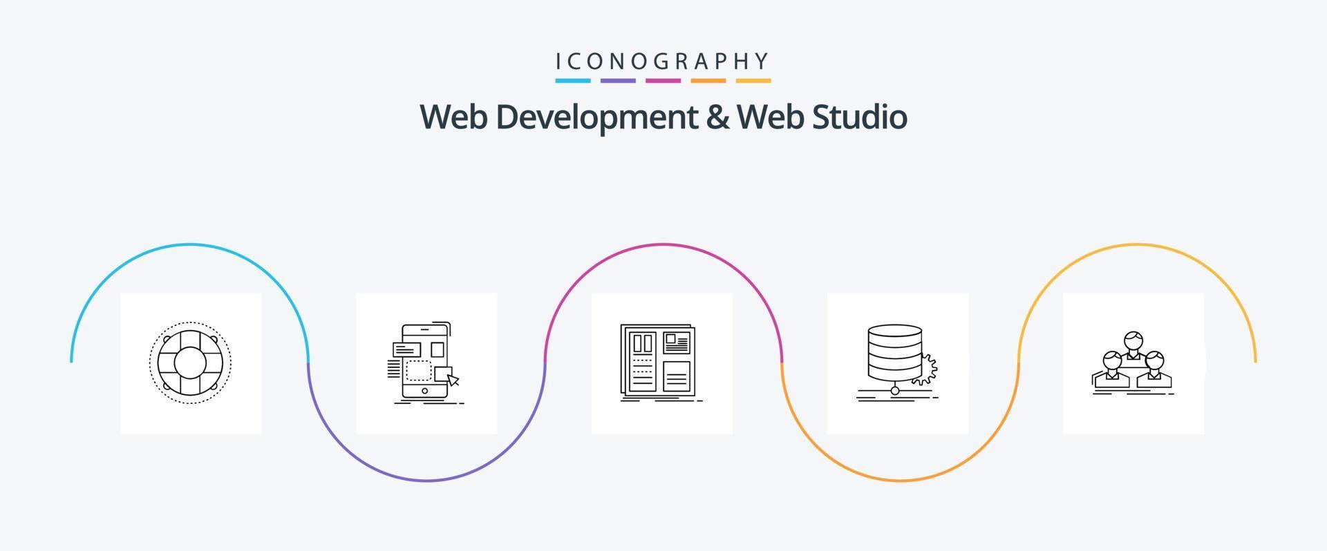 web ontwikkeling en web studio lijn 5 icoon pak inclusief gegevens. algoritme. ui. ui. koppel vector