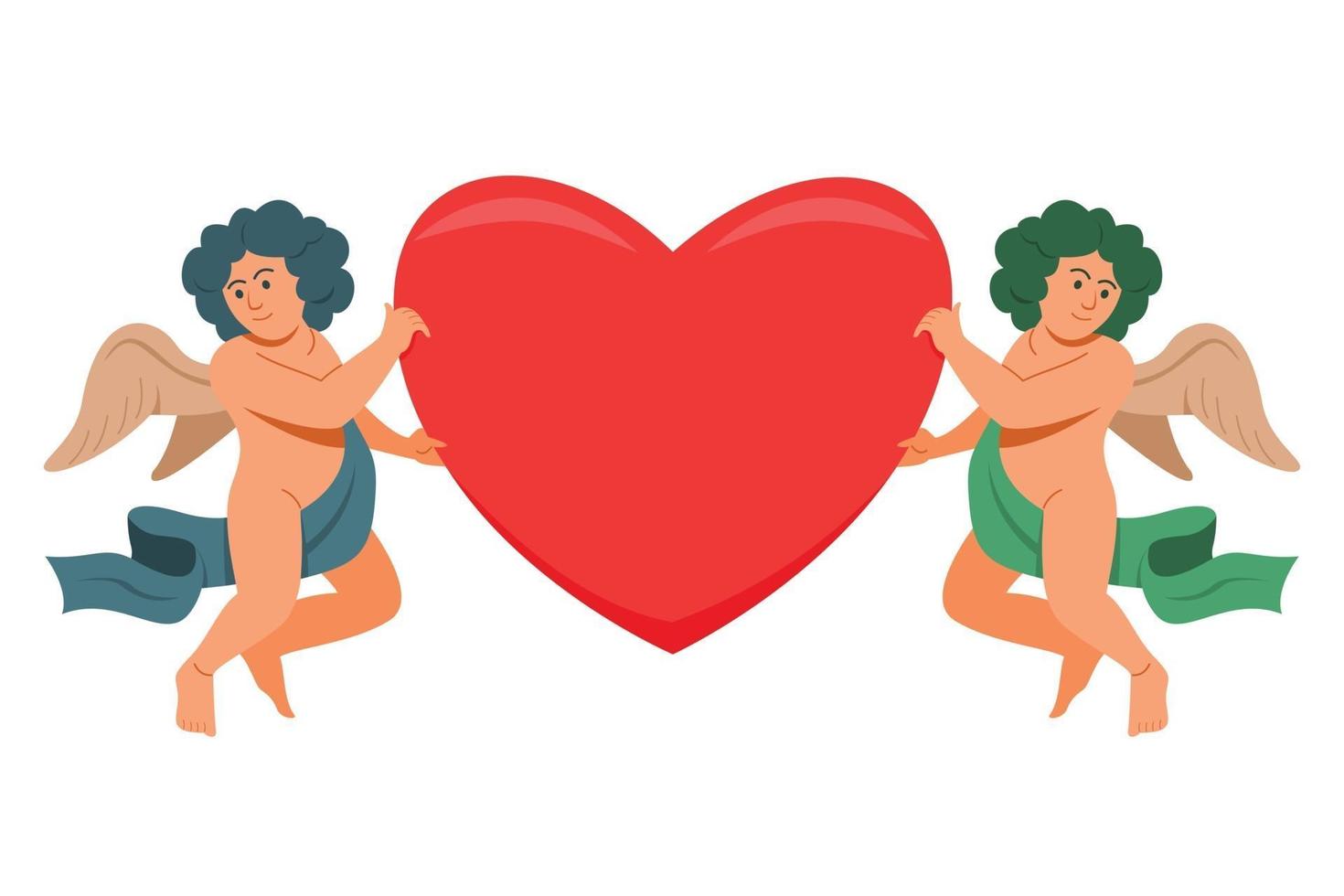 het duo-engel heeft een groot hart voor de valentijndecoratie. vector