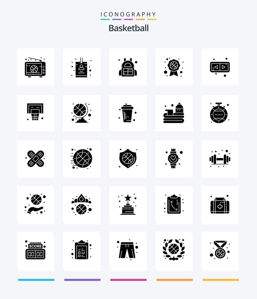 creatief basketbal 25 glyph solide zwart icoon pak zo net zo mand. omdraaien. tas. pijlen. insigne vector