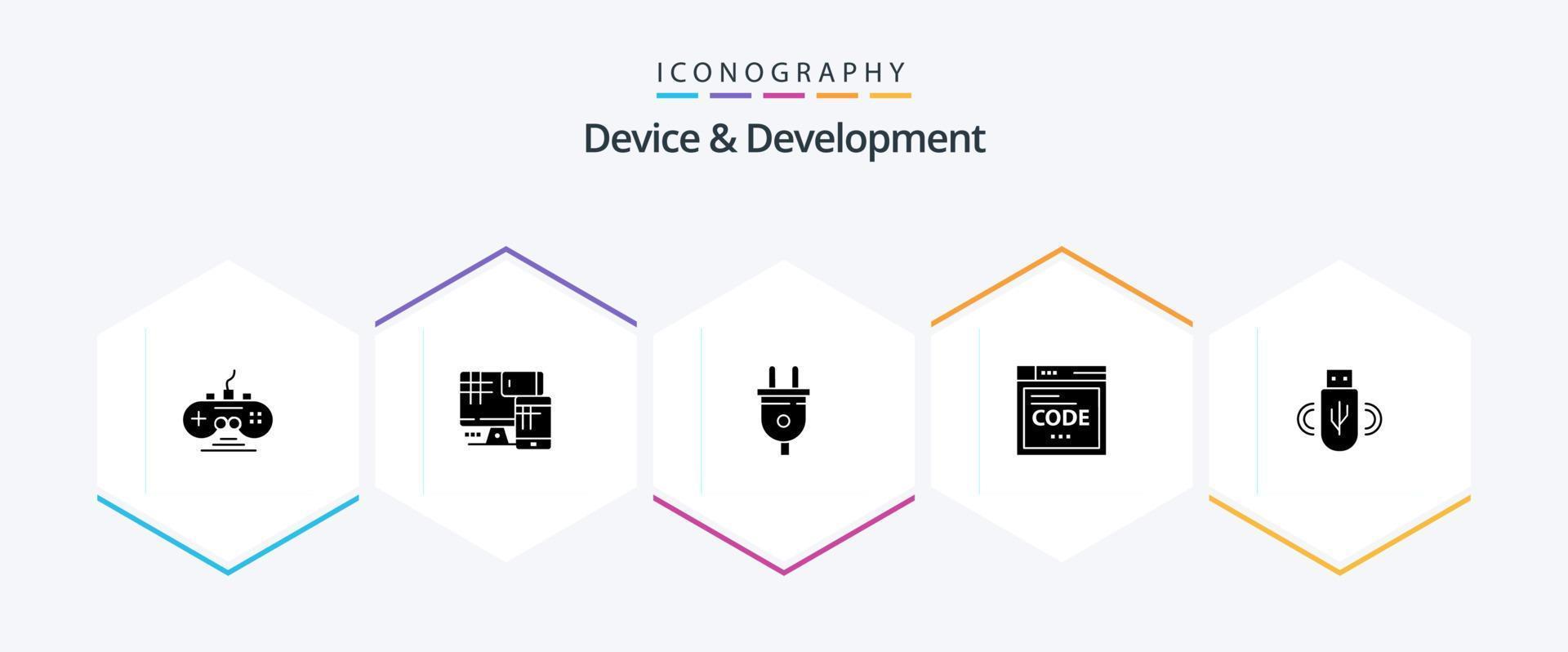 apparaat en ontwikkeling 25 glyph icoon pak inclusief delen . codering. elektrisch. code . browser vector