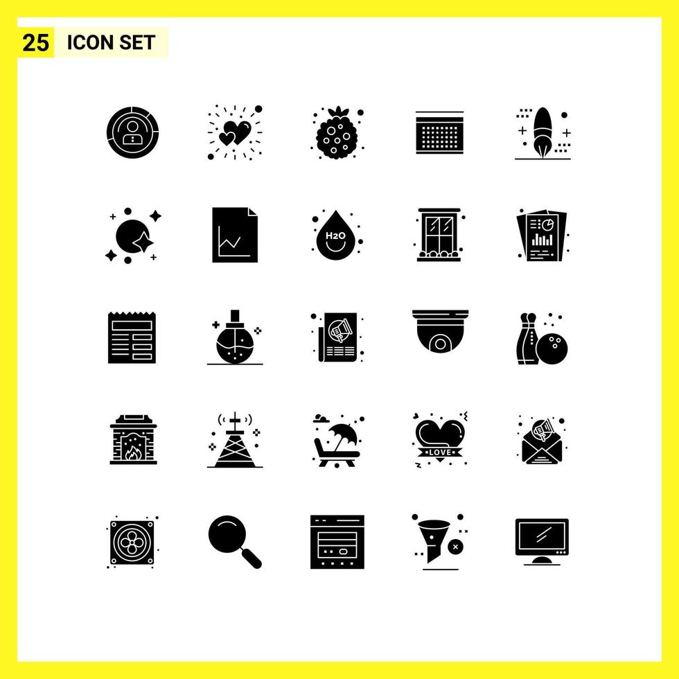 reeks van 25 modern ui pictogrammen symbolen tekens voor datum kalender helderheid framboos voedsel bewerkbare vector ontwerp elementen