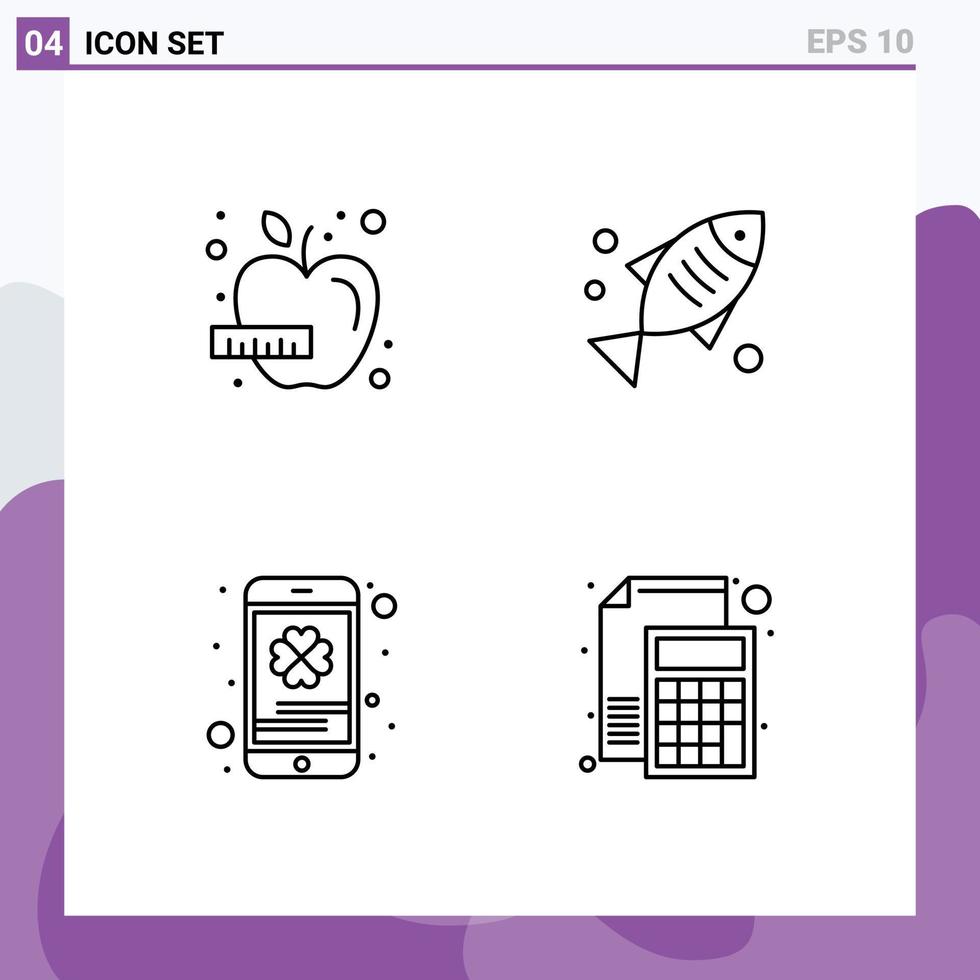 pictogram reeks van 4 gemakkelijk gevulde lijn vlak kleuren van appel mobiel groente voedsel heilige bewerkbare vector ontwerp elementen