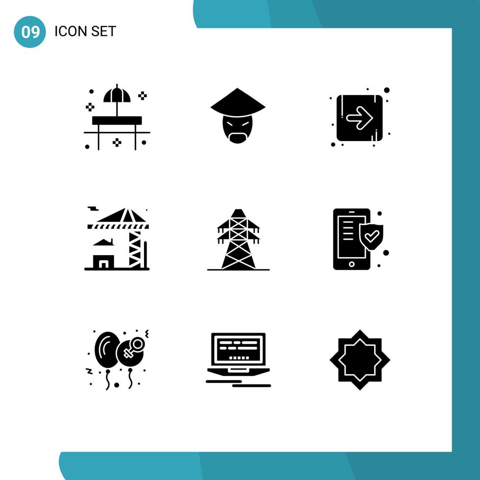 pictogram reeks van 9 gemakkelijk solide glyphs van energie gebouw Chinese landgoed kraan bewerkbare vector ontwerp elementen