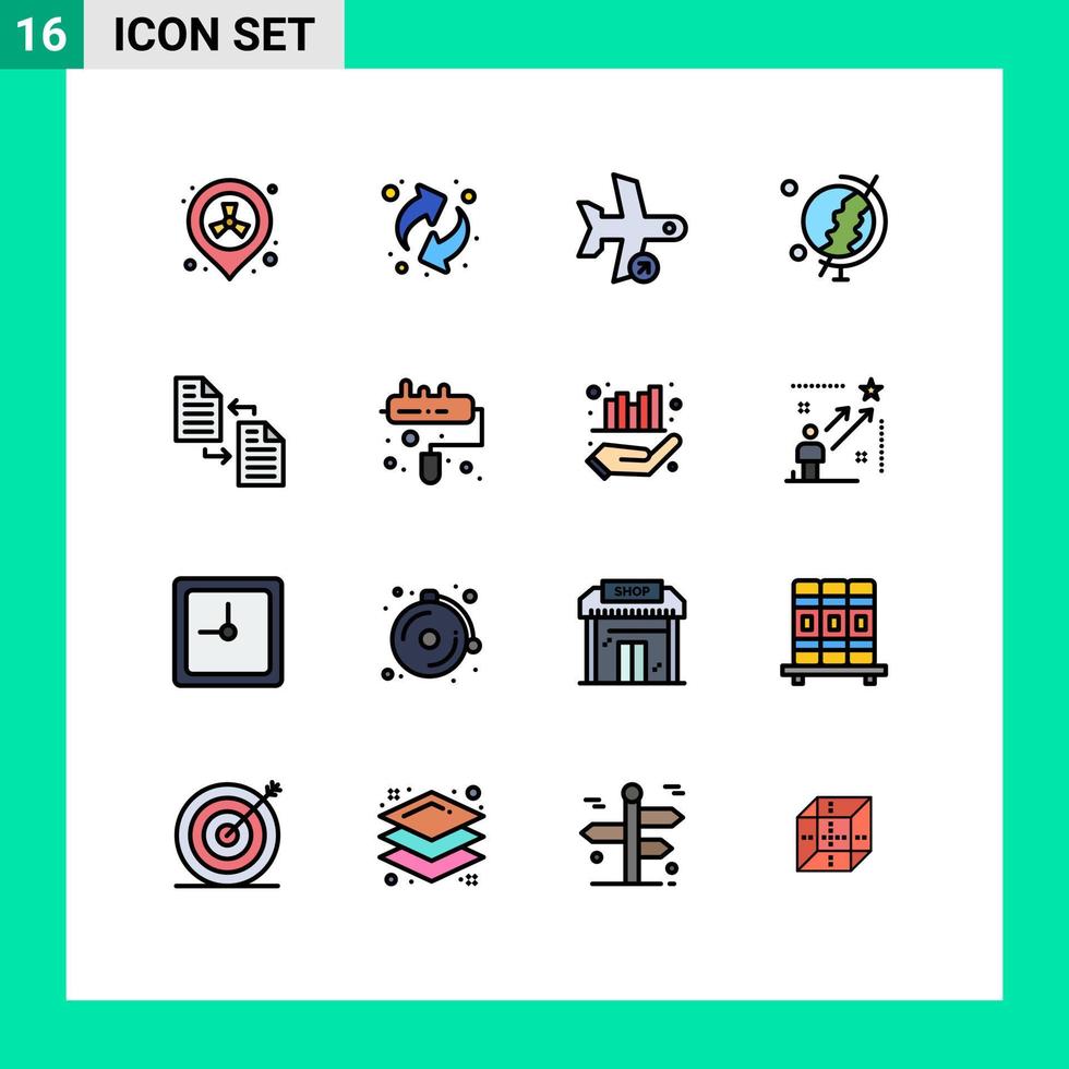 16 vlak kleur gevulde lijn concept voor websites mobiel en apps het dossier archief uit wereldbol aarde bewerkbare creatief vector ontwerp elementen