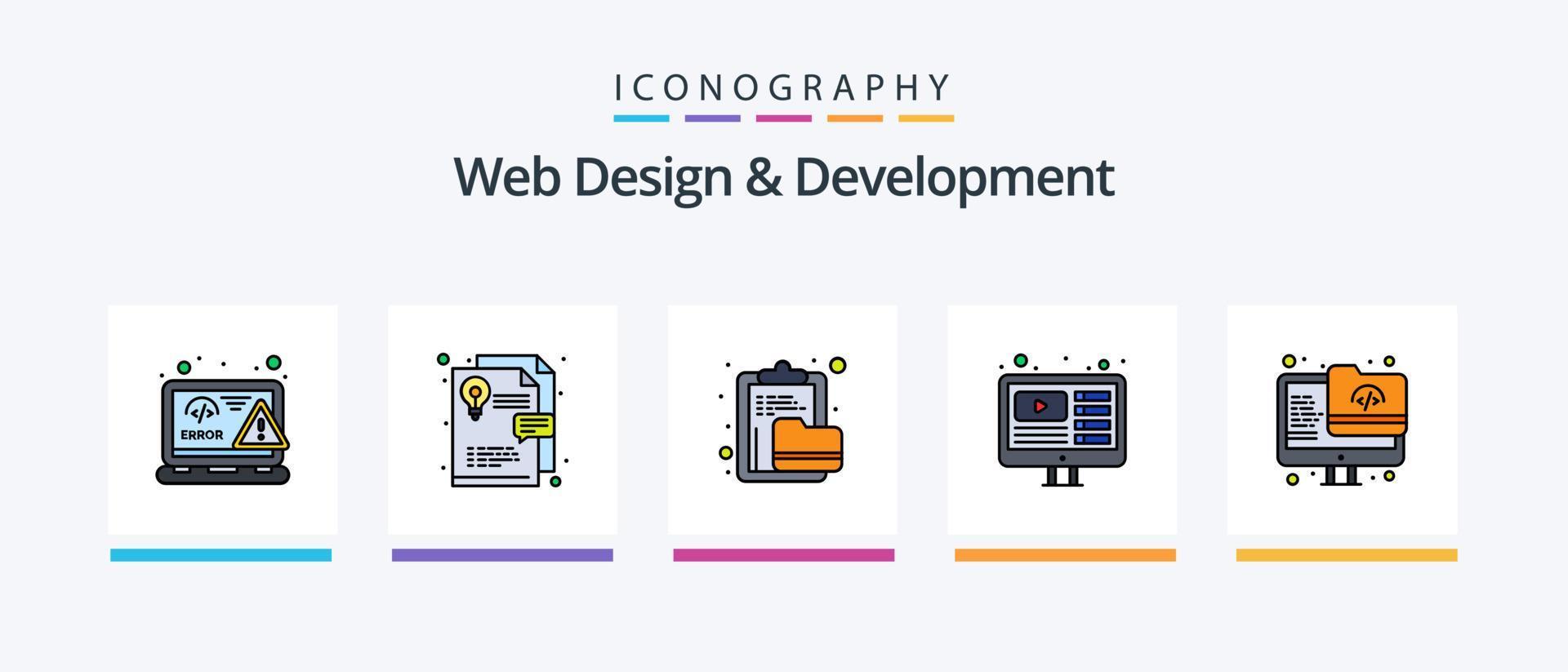 web ontwerp en ontwikkeling lijn gevulde 5 icoon pak inclusief favoriet. online. ontwerp hulpmiddelen. video. browser. creatief pictogrammen ontwerp vector