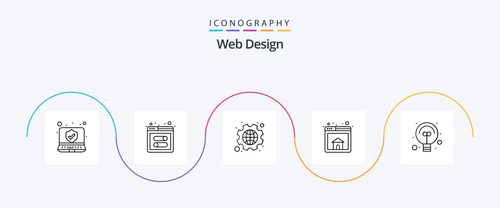 web ontwerp lijn 5 icoon pak inclusief . idee. versnelling. ontwerp. Startpagina vector