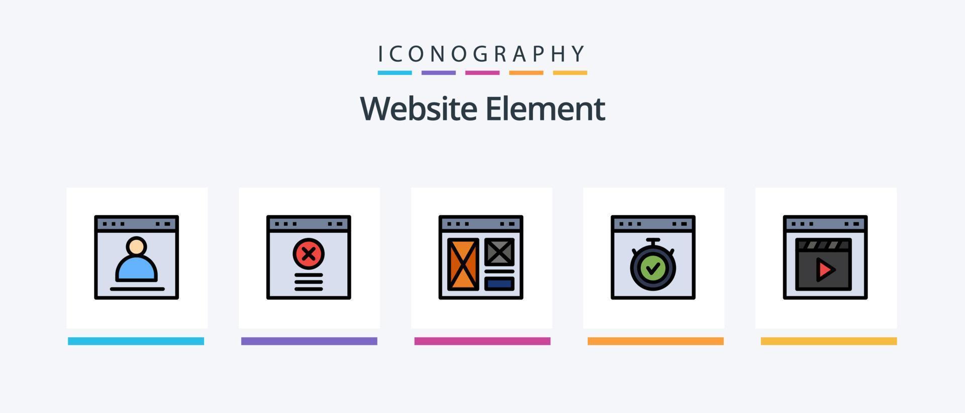 website element lijn gevulde 5 icoon pak inclusief bezig met laden. downloaden. bladzijde. browser. website. creatief pictogrammen ontwerp vector