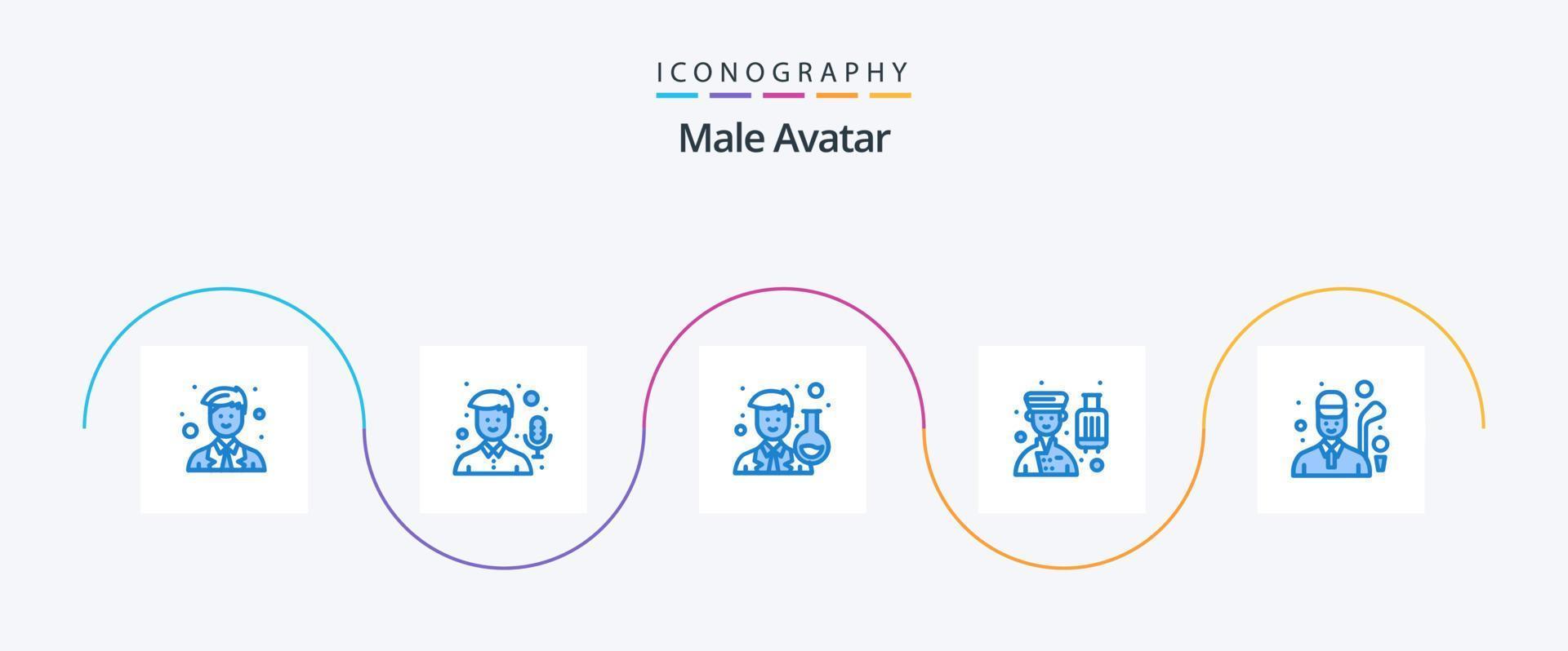 mannetje avatar blauw 5 icoon pak inclusief golf. professioneel. wetenschapper. hotel. avatar vector
