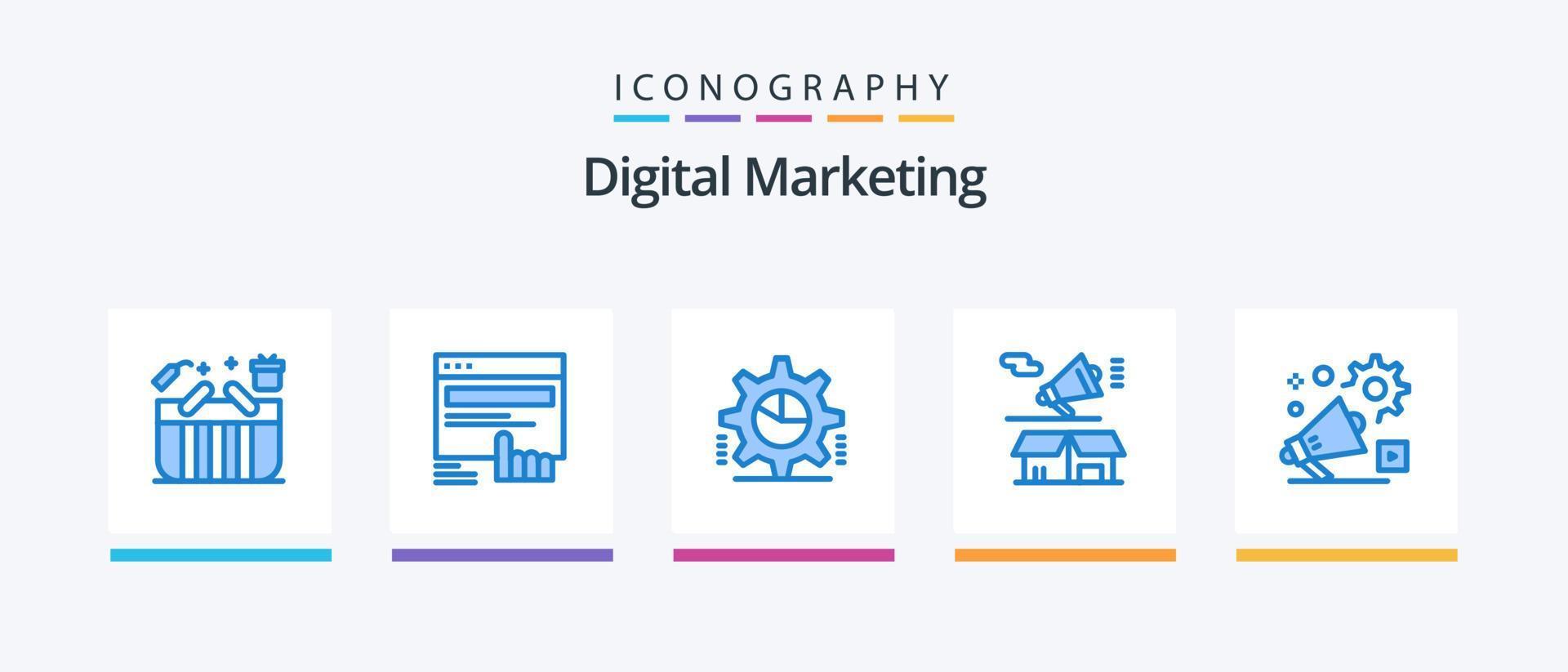 digitaal afzet blauw 5 icoon pak inclusief megafoon. marketing. web. statistieken. taart grafiek. creatief pictogrammen ontwerp vector