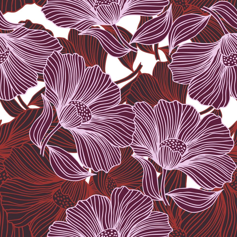 abstract bloemen lijn naadloos patroon in retro stijl. delicaat wijnoogst schets bloem eindeloos achtergrond. vector