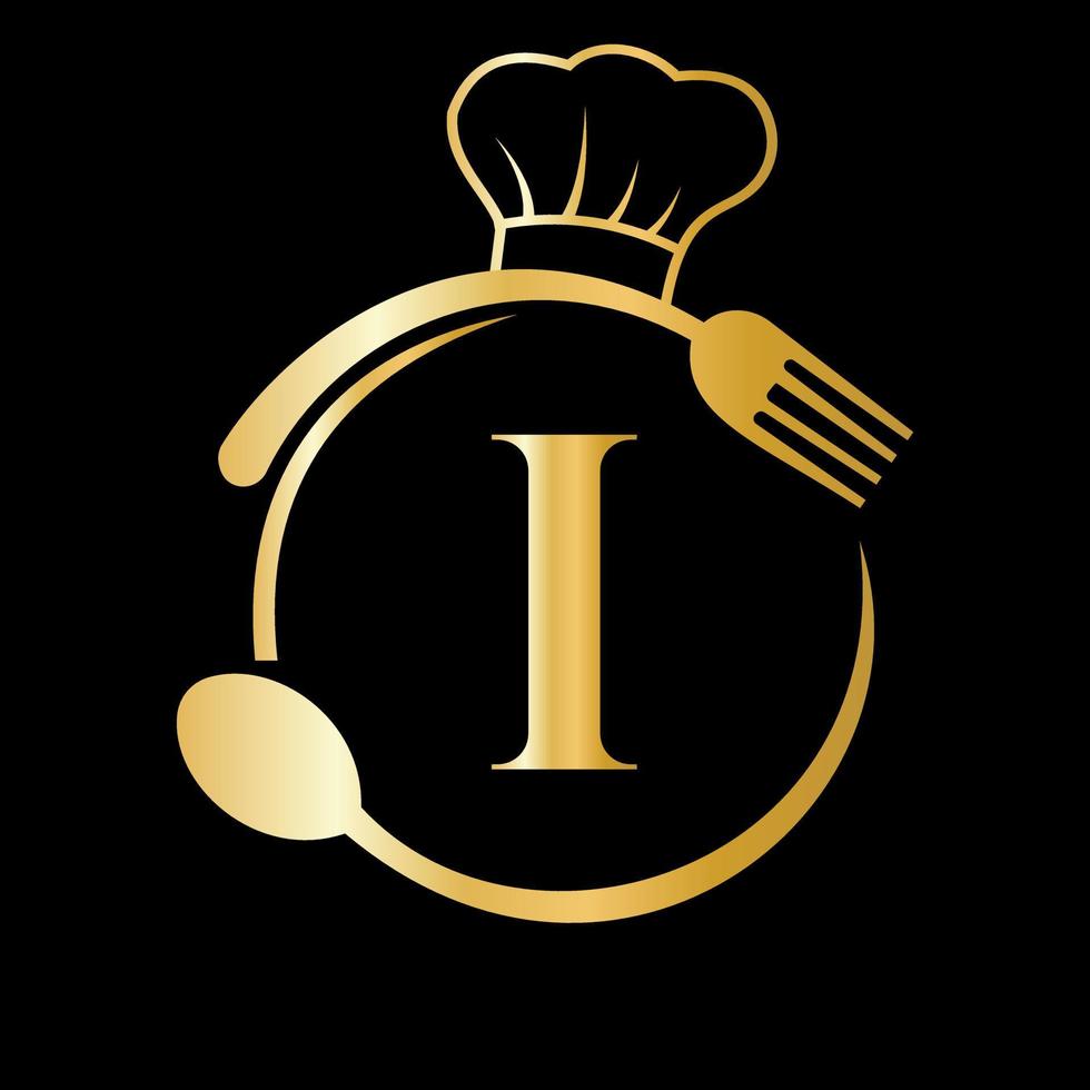 restaurant logo Aan brief ik concept. chef hoed, lepel en vork voor restaurant logo vector