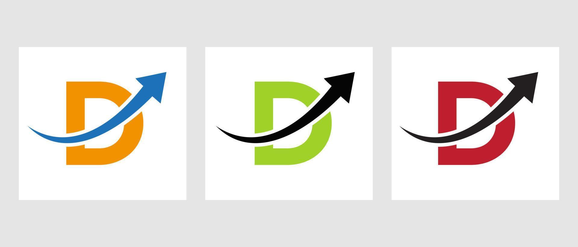 brief d financiën logo concept met groei pijl symbool vector