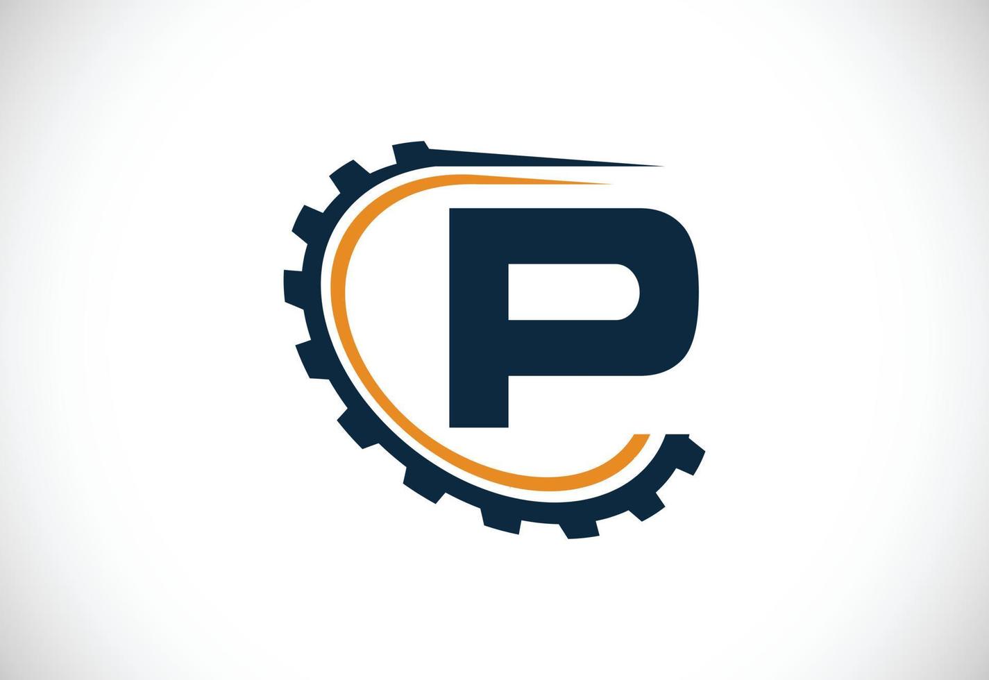 eerste p alfabet met een versnelling. uitrusting ingenieur logo ontwerp. logo voor auto, mechanisch, technologie, instelling, reparatie bedrijf, en bedrijf identiteit vector