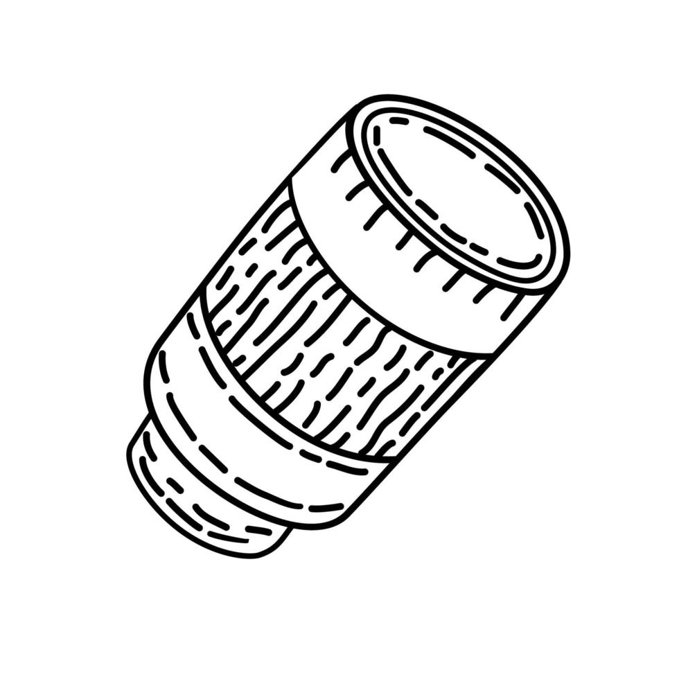 camera lens pictogram. doodle hand getrokken of zwarte omtrek pictogramstijl vector