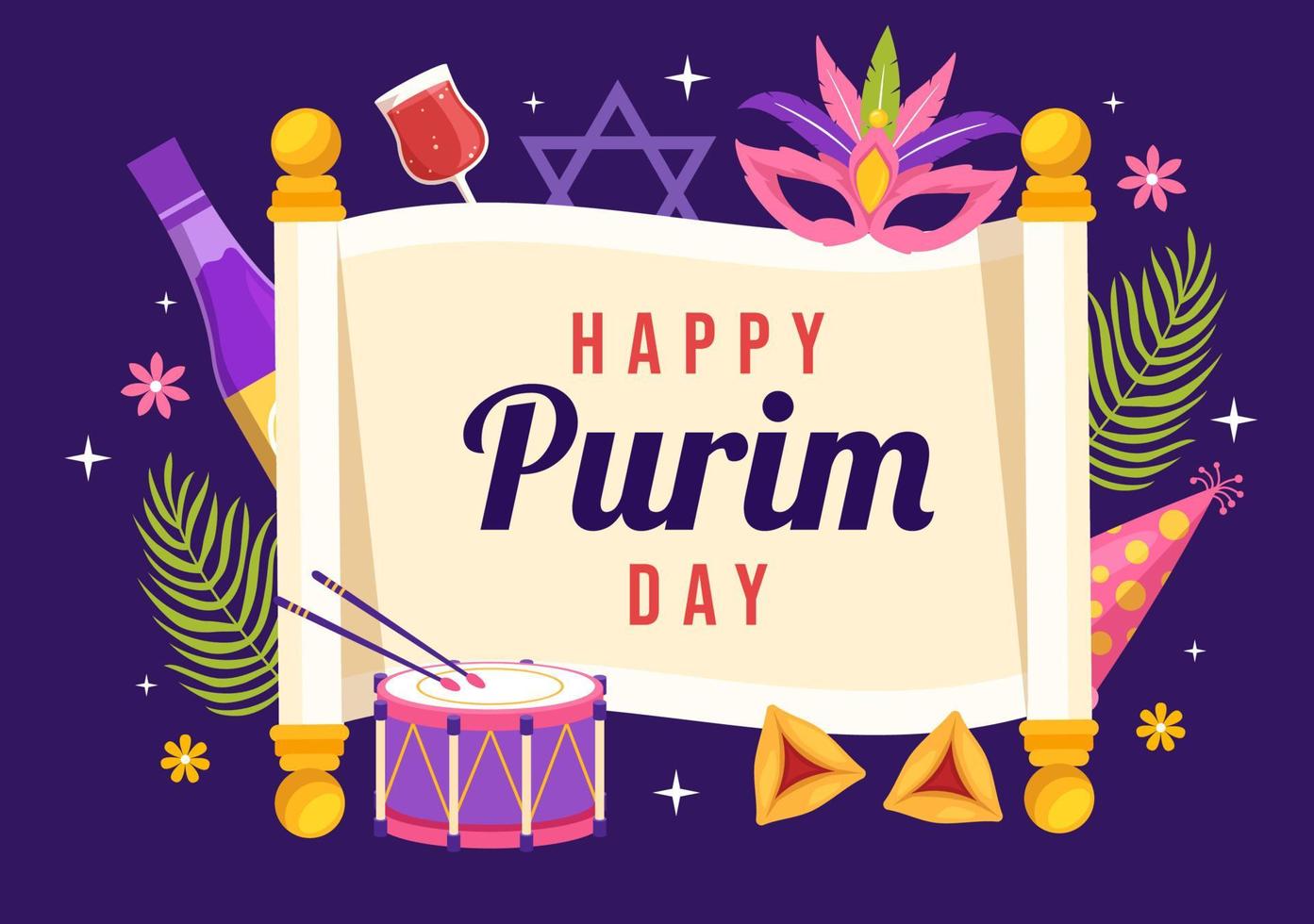 gelukkig Purim illustratie met carnaval maskers, Joods vakantie en kermis in vlak tekenfilm hand- getrokken voor web banier of landen bladzijde Sjablonen vector