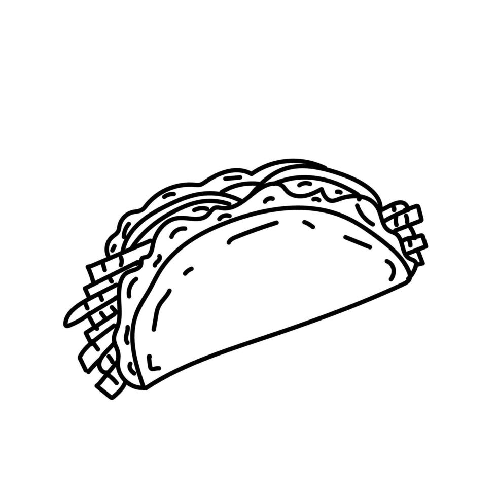 taco pictogram. doodle hand getrokken of zwarte omtrek pictogramstijl vector