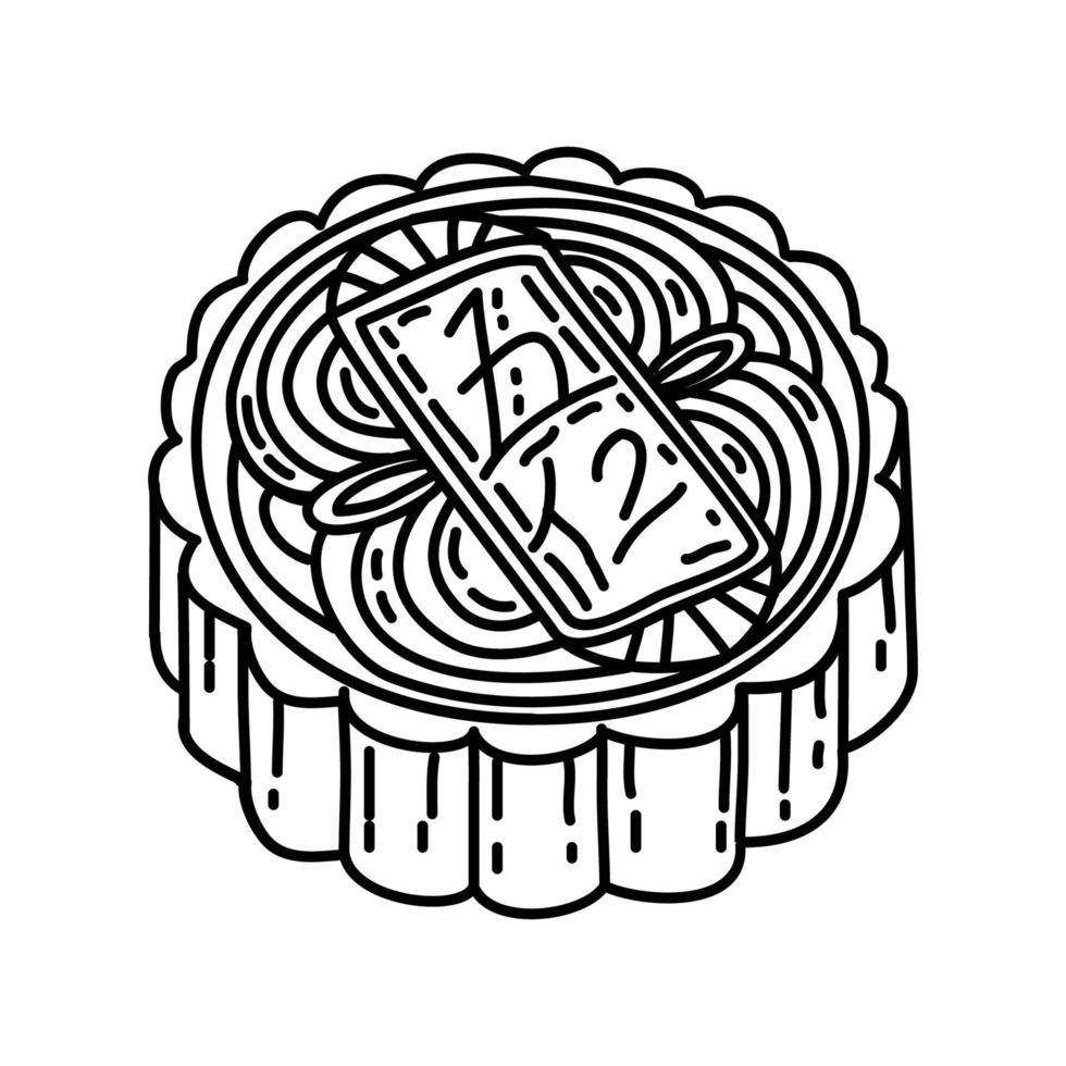 mooncake pictogram. doodle hand getrokken of overzicht pictogramstijl vector