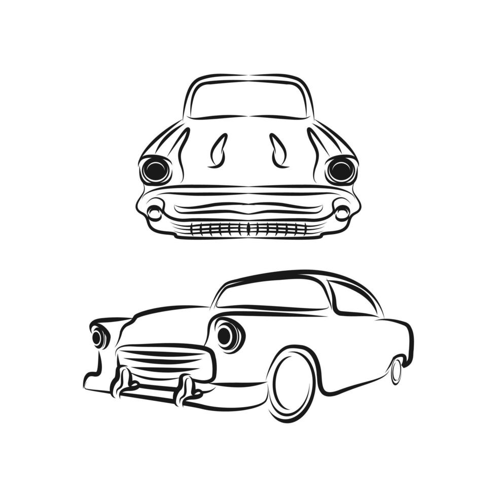 retro auto schets wijnoogst verzameling, klassiek garage teken, vector illustratie achtergrond, kan worden gebruikt voor ontwerp t-shirt.