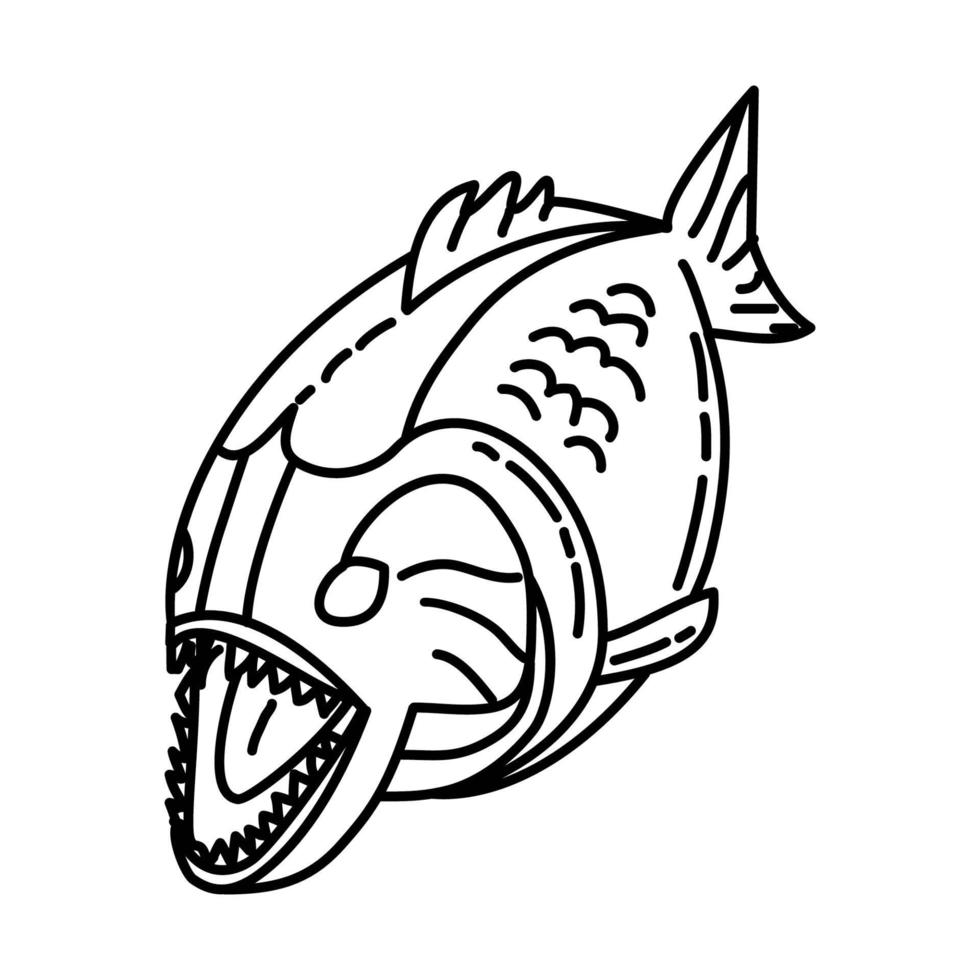 piranha pictogram. doodle hand getrokken of overzicht pictogramstijl vector