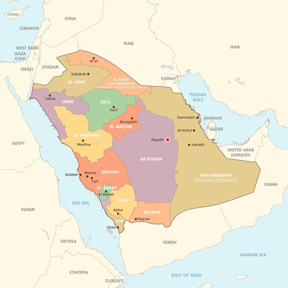 saudi Arabië gedetailleerd land kaart sjabloon vector