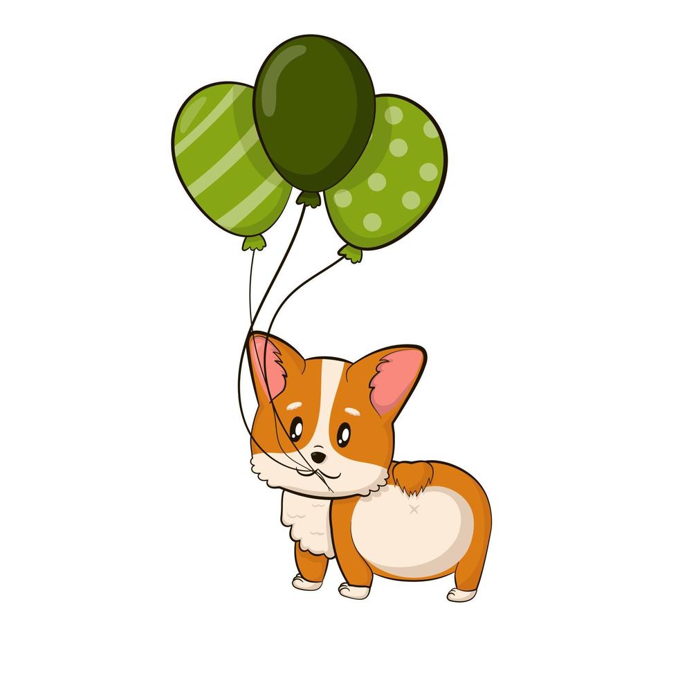 schattig corgi hond Holding ballonnen voor st patricks dag in tekenfilm stijl vector