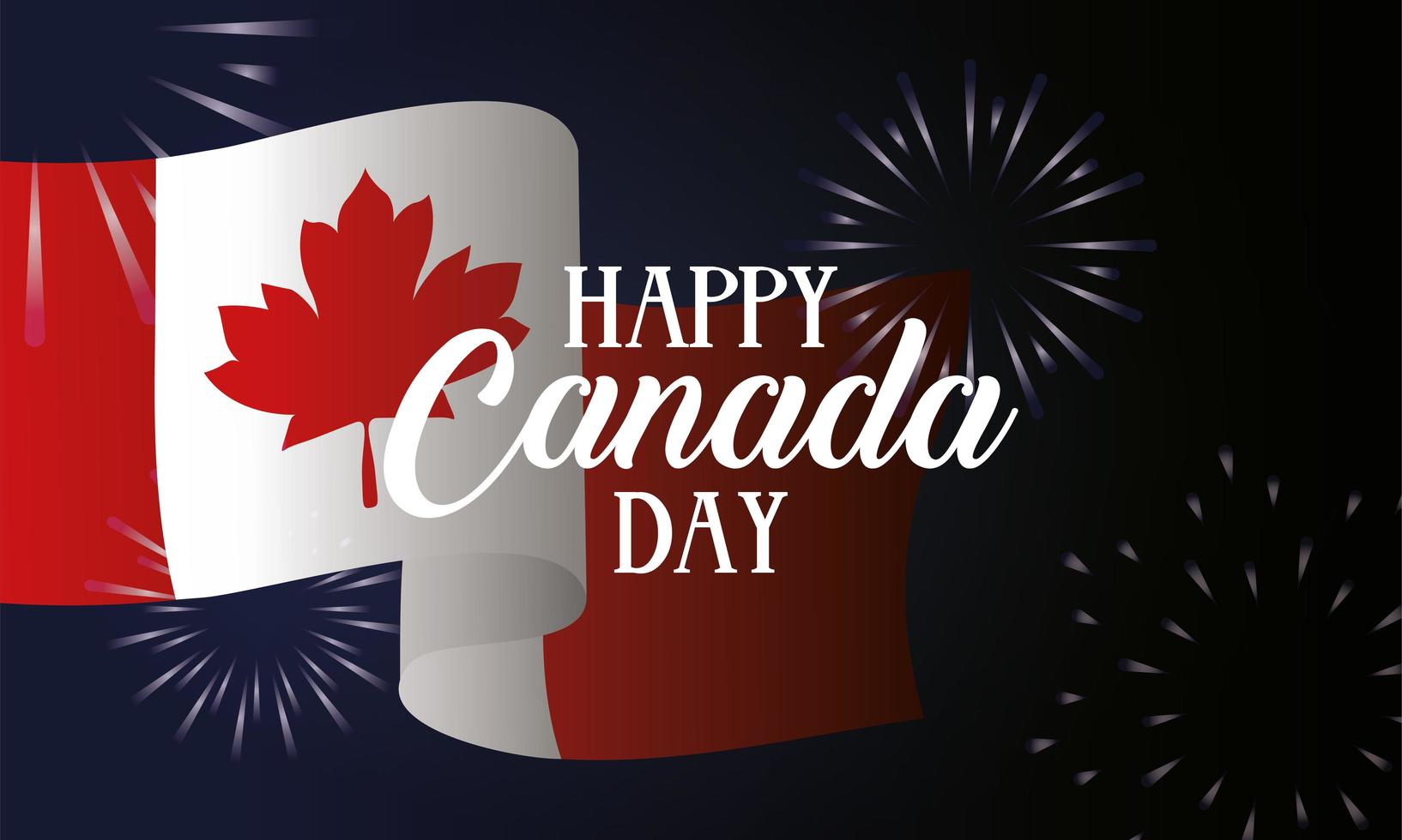Canada dag viering kaart met vlag en vuurwerk vector