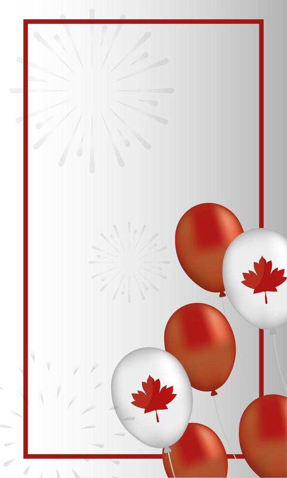 canada day viering kaart met esdoorn bladeren en ballonnen vector