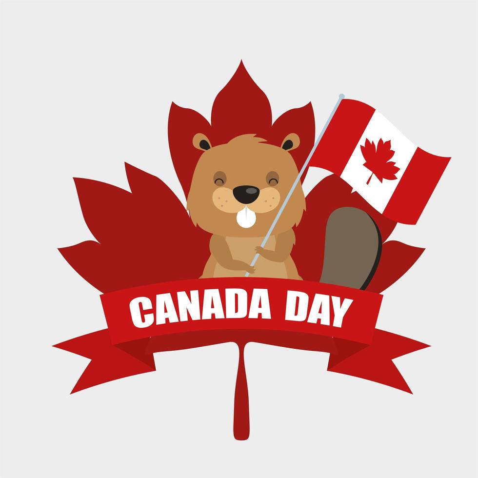 canada day viering kaart met bever en vlag vector